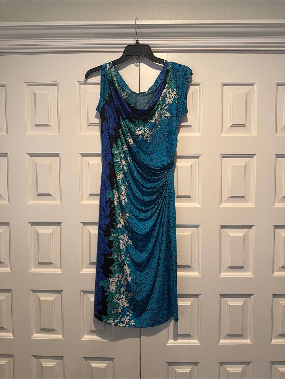 Analili Teal and Blue Floral Draped Midi Dress
